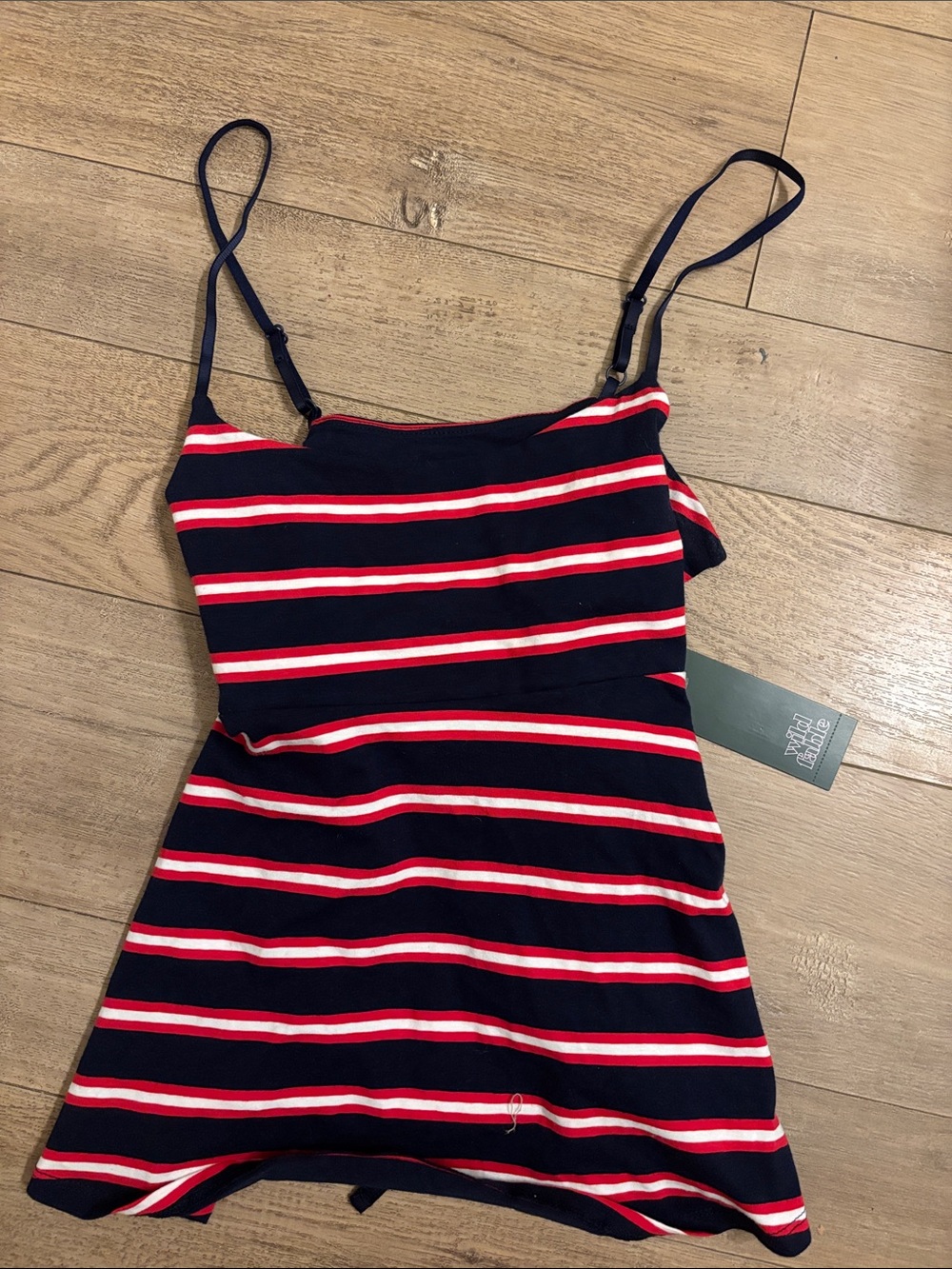 wild fable navy red and white stripes tank with tie back L